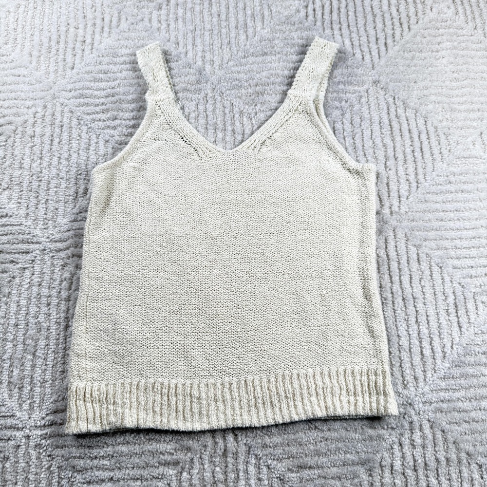 Madewell Sweater Tank Womens XS White Knit V Sleeveless Coastal Resort Beach